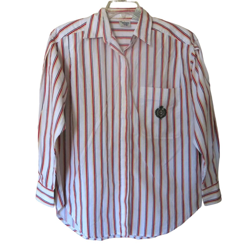 VINTAGE HUNTINGTON RIDGE Button Down Shirt Size M Boyfriend Style White Striped